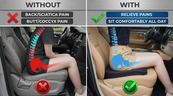 Car Seat Cushion Comfortable Memory Foam Seat Pillow for Driving Sciatica-Back Pain Relief Cushion for Car-Truck Office Wheelchair - Black