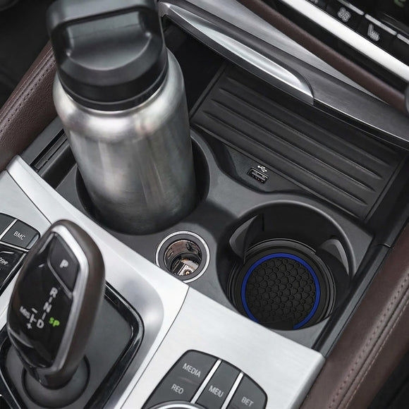 4PCS Car Cup Holder Coasters 2.75 Inch Non-Slip Insert Water Bottle Holder Pads Dustproof Automotive Interior Accessories Mat Universal for Vehicles Trucks RVs and MoreBlack/Blue
