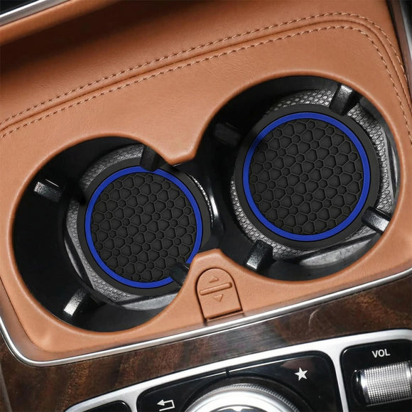4PCS Car Cup Holder Coasters 2.75 Inch Non-Slip Insert Water Bottle Holder Pads Dustproof Automotive Interior Accessories Mat Universal for Vehicles Trucks RVs and MoreBlack/Blue