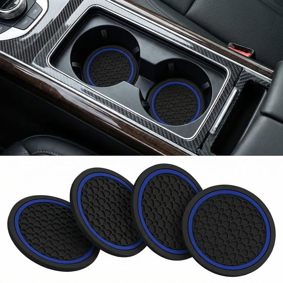 4PCS Car Cup Holder Coasters 2.75 Inch Non-Slip Insert Water Bottle Holder Pads Dustproof Automotive Interior Accessories Mat Universal for Vehicles Trucks RVs and MoreBlack/Blue