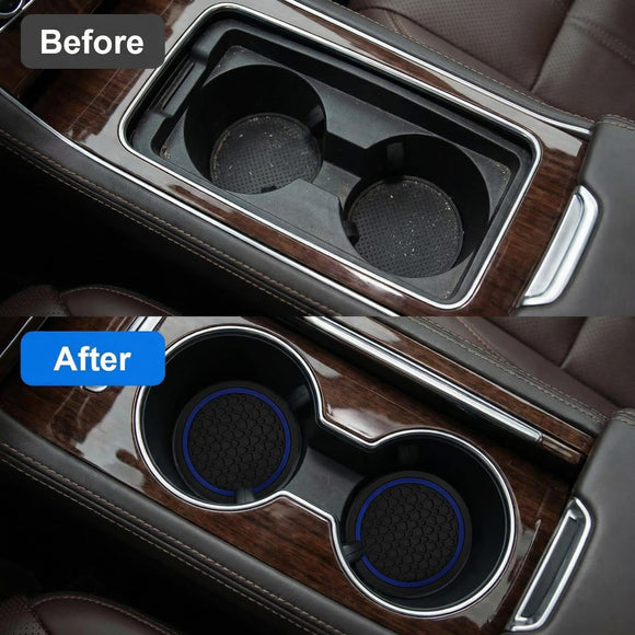 4PCS Car Cup Holder Coasters 2.75 Inch Non-Slip Insert Water Bottle Holder Pads Dustproof Automotive Interior Accessories Mat Universal for Vehicles Trucks RVs and MoreBlack/Blue