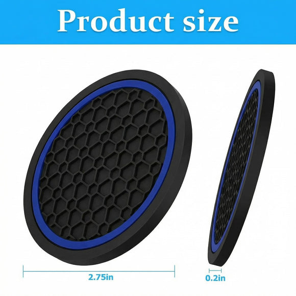 4PCS Car Cup Holder Coasters 2.75 Inch Non-Slip Insert Water Bottle Holder Pads Dustproof Automotive Interior Accessories Mat Universal for Vehicles Trucks RVs and MoreBlack/Blue