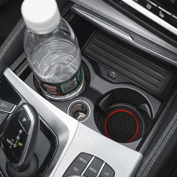4PCS Car Cup Holder Coasters 2.75 Inch Non-Slip Insert Water Bottle Holder Pads Dustproof Automotive Interior Accessories Mat Universal for Vehicles Trucks RVs and MoreBlack/Red