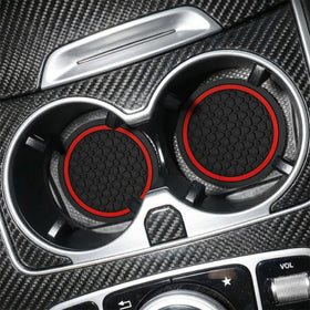 4PCS Car Cup Holder Coasters 2.75 Inch Non-Slip Insert Water Bottle Holder Pads Dustproof Automotive Interior Accessories Mat Universal for Vehicles Trucks RVs and MoreBlack/Red