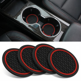 4PCS Car Cup Holder Coasters 2.75 Inch Non-Slip Insert Water Bottle Holder Pads Dustproof Automotive Interior Accessories Mat Universal for Vehicles Trucks RVs and MoreBlack/Red - 0