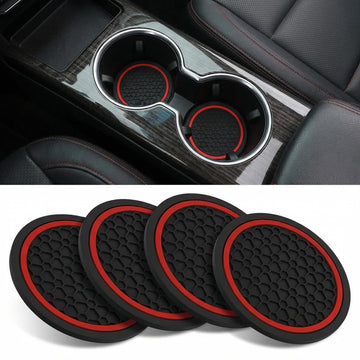4PCS Car Cup Holder Coasters 2.75 Inch Non-Slip Insert Water Bottle Holder Pads Dustproof Automotive Interior Accessories Mat Universal for Vehicles Trucks RVs and MoreBlack/Red - 0