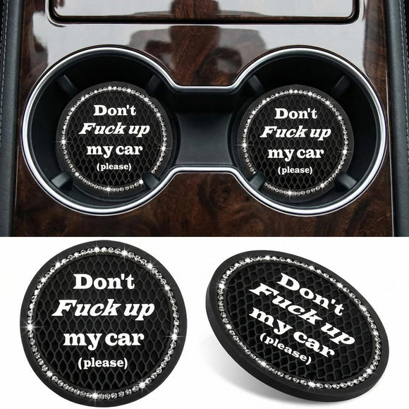 2 PCS Bling Car Cup Coaster 2.75 Inch Anti-Slip Cup Holder Insert Coasters Crystal Rhinestone Auto Drink Car Cup Mat for Women Girls Universal Interior Car Accessories (Black)