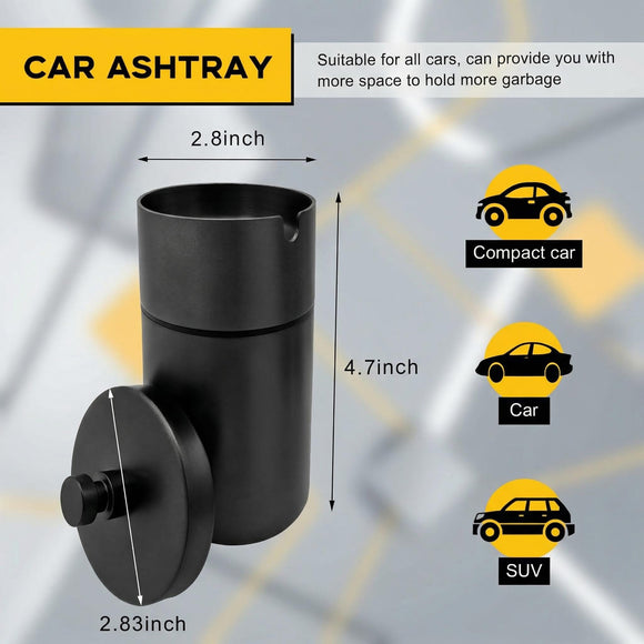Car Ashtray with Lid Stainless Steel Smokeless Smell Proof Auto Ash Tray Detachable Mini Portable Cup Holder Cigarette Ashtray for Vehicle Office Home Car Accessories (Black)