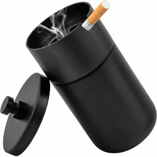 Car Ashtray with Lid Stainless Steel Smokeless Smell Proof Auto Ash Tray Detachable Mini Portable Cup Holder Cigarette Ashtray for Vehicle Office Home Car Accessories (Black)