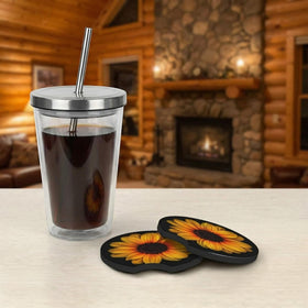 2 Pcs Car Cup Coasters Sunflower Universal Non-Slip Rubber Car Coasters for Cup Holders 2.75 inch Car Interior Accessories for Women