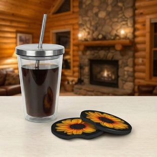 2 Pcs Car Cup Coasters Sunflower Universal Non-Slip Rubber Car Coasters for Cup Holders 2.75 inch Car Interior Accessories for Women