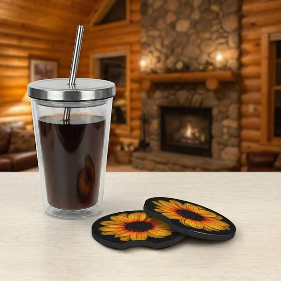 2 Pcs Car Cup Coasters Sunflower Universal Non-Slip Rubber Car Coasters for Cup Holders 2.75 inch Car Interior Accessories for Women