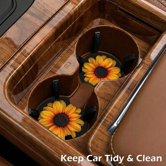 2 Pcs Car Cup Coasters Sunflower Universal Non-Slip Rubber Car Coasters for Cup Holders 2.75 inch Car Interior Accessories for Women
