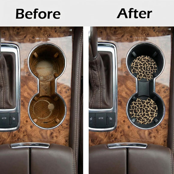 2 Pcs Car Cup Coasters Brown Cheetah Print Universal Non-Slip Rubber Car Coasters for Cup Holders 2.75 inch Car Interior Accessories for Women