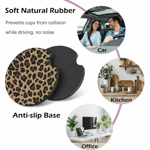 2 Pcs Car Cup Coasters Brown Cheetah Print Universal Non-Slip Rubber Car Coasters for Cup Holders 2.75 inch Car Interior Accessories for Women