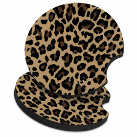 2 Pcs Car Cup Coasters Brown Cheetah Print Universal Non-Slip Rubber Car Coasters for Cup Holders 2.75 inch Car Interior Accessories for Women