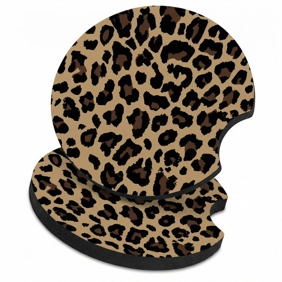 2 Pcs Car Cup Coasters Brown Cheetah Print Universal Non-Slip Rubber Car Coasters for Cup Holders 2.75 inch Car Interior Accessories for Women