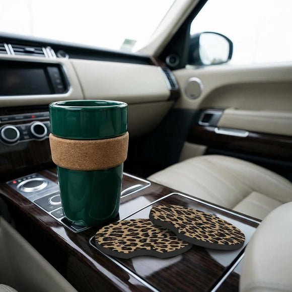 2 Pcs Car Cup Coasters Brown Cheetah Print Universal Non-Slip Rubber Car Coasters for Cup Holders 2.75 inch Car Interior Accessories for Women