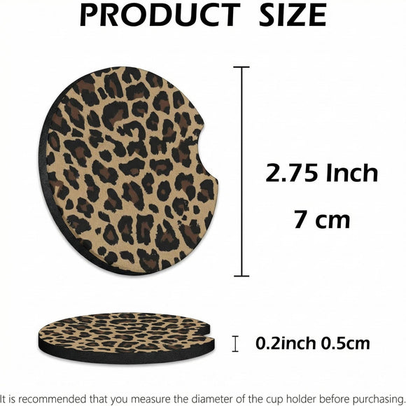 2 Pcs Car Cup Coasters Brown Cheetah Print Universal Non-Slip Rubber Car Coasters for Cup Holders 2.75 inch Car Interior Accessories for Women