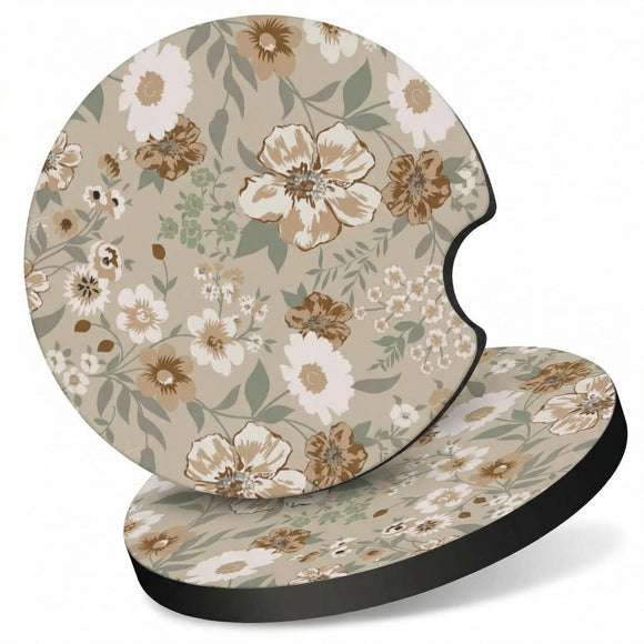 2 Pcs Car Cup Coasters Vintage Floral Universal Non-Slip Rubber Car Coasters for Cup Holders 2.75 inch Car Interior Accessories for Women