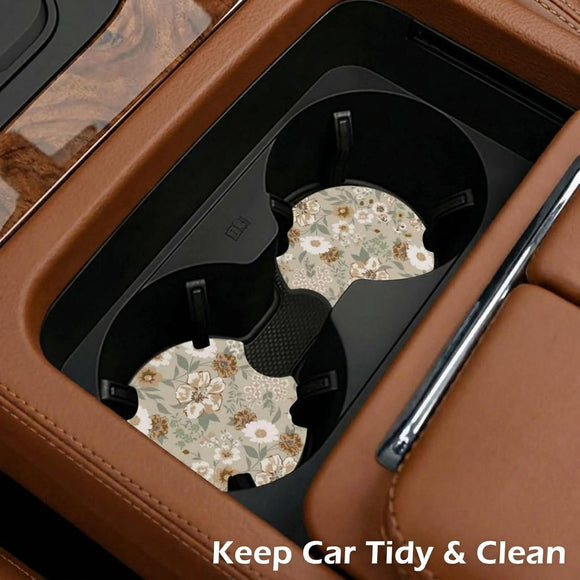 2 Pcs Car Cup Coasters Vintage Floral Universal Non-Slip Rubber Car Coasters for Cup Holders 2.75 inch Car Interior Accessories for Women