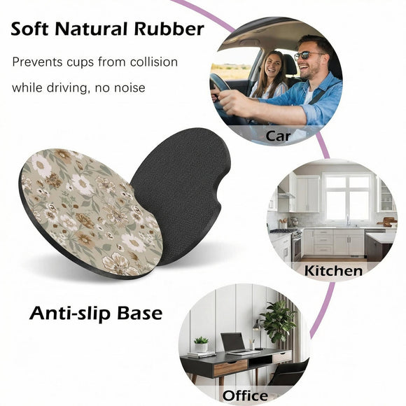 2 Pcs Car Cup Coasters Vintage Floral Universal Non-Slip Rubber Car Coasters for Cup Holders 2.75 inch Car Interior Accessories for Women
