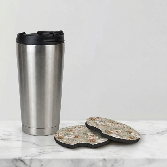 2 Pcs Car Cup Coasters Vintage Floral Universal Non-Slip Rubber Car Coasters for Cup Holders 2.75 inch Car Interior Accessories for Women