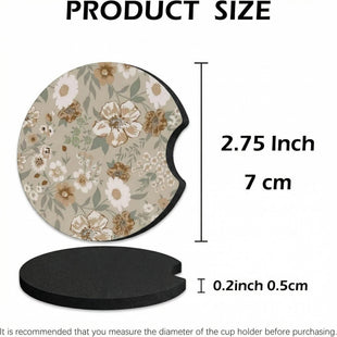 2 Pcs Car Cup Coasters Vintage Floral Universal Non-Slip Rubber Car Coasters for Cup Holders 2.75 inch Car Interior Accessories for Women