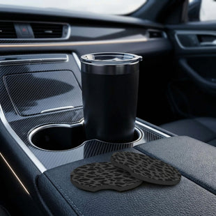 2 Pcs Car Cup Coasters Black Leopard Print Universal Non-Slip Rubber Car Coasters for Cup Holders 2.75 inch Car Interior Accessories for Women