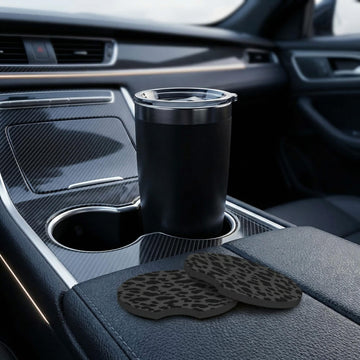 2 Pcs Car Cup Coasters Black Leopard Print Universal Non-Slip Rubber Car Coasters for Cup Holders 2.75 inch Car Interior Accessories for Women