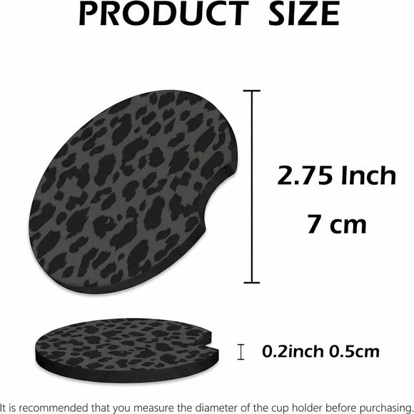 2 Pcs Car Cup Coasters Black Leopard Print Universal Non-Slip Rubber Car Coasters for Cup Holders 2.75 inch Car Interior Accessories for Women