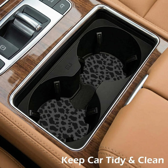 2 Pcs Car Cup Coasters Black Leopard Print Universal Non-Slip Rubber Car Coasters for Cup Holders 2.75 inch Car Interior Accessories for Women