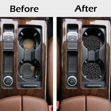 2 Pcs Car Cup Coasters Black Leopard Print Universal Non-Slip Rubber Car Coasters for Cup Holders 2.75 inch Car Interior Accessories for Women - 0