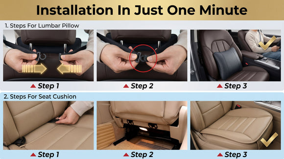 Car Seat Cushion with Back Support Pillow Comfy Lumbar Support & Seat Cushion Memory Foam Driving Pillow for Back-Sciatica Pain Relief Auto Pad Suitable for Car Truck SUV - Black