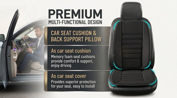 Car Seat Cushion with Back Support Pillow Comfy Lumbar Support & Seat Cushion Memory Foam Driving Pillow for Back-Sciatica Pain Relief Auto Pad Suitable for Car Truck SUV - Black