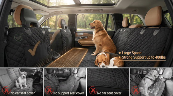 Honest Back Seat Extender for Dogs - Dog Car Hammock with Hard Bottom 400lbs Capacity Waterproof Standard Black