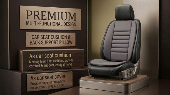 Car Seat Cushion with Back Support Pillow Comfy Lumbar Support & Seat Cushion Memory Foam Driving Pillow for Back-Sciatica Pain Relief Auto Pad Suitable for Car Truck SUV - Dark Grey