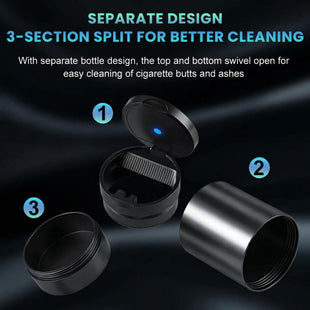 Car Ashtray with Lid Zinc Alloy Detachable Auto Ashtray with Led Blue light Mini Portable Ashtray Trash Can Fit for Most Vehicles Universal Interior Car Accessories (Gray)
