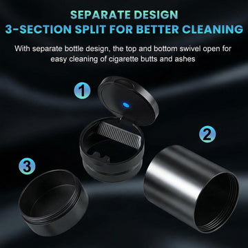 Car Ashtray with Lid Zinc Alloy Detachable Auto Ashtray with Led Blue light Mini Portable Ashtray Trash Can Fit for Most Vehicles Universal Interior Car Accessories (Gray) - 0