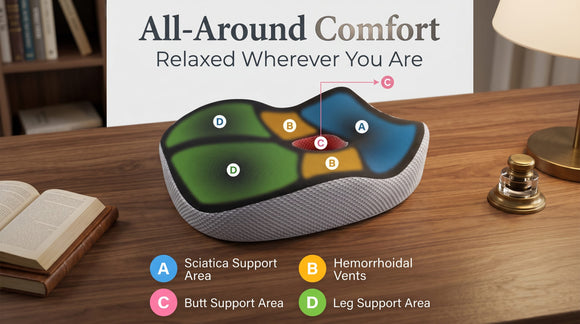 Car Seat Cushion Ergonomic Memory Foam Car Cushion for Sciatica Pain Relief Larger Driving Seat Pillow for Short Drivers on Long Drives - Butt Pillow for Truck Office Wheelchair - Black&Gray