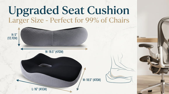 Car Seat Cushion Ergonomic Memory Foam Car Cushion for Sciatica Pain Relief Larger Driving Seat Pillow for Short Drivers on Long Drives - Butt Pillow for Truck Office Wheelchair - Black&Gray