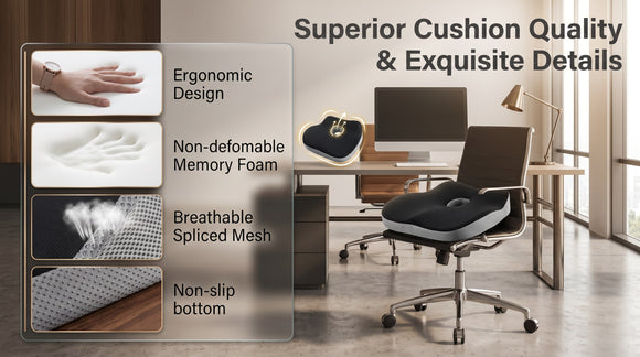 Car Seat Cushion Ergonomic Memory Foam Car Cushion for Sciatica Pain Relief Larger Driving Seat Pillow for Short Drivers on Long Drives - Butt Pillow for Truck Office Wheelchair - Black&Gray