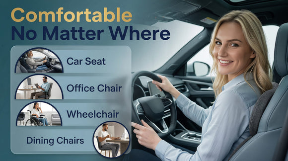Car Seat Cushion Ergonomic Memory Foam Car Cushion for Sciatica Pain Relief Larger Driving Seat Pillow for Short Drivers on Long Drives - Butt Pillow for Truck Office Wheelchair - Black&Gray