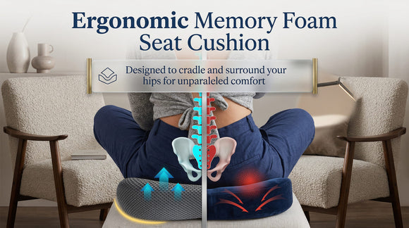 Car Seat Cushion Ergonomic Memory Foam Car Cushion for Sciatica Pain Relief Larger Driving Seat Pillow for Short Drivers on Long Drives - Butt Pillow for Truck Office Wheelchair - Black&Gray