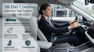 Car Seat Cushion Ergonomic Memory Foam Car Cushion for Sciatica Pain Relief Larger Driving Seat Pillow for Short Drivers on Long Drives - Butt Pillow for Truck Office Wheelchair - Black&Gray
