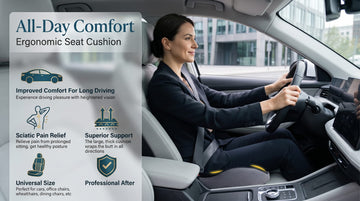 Car Seat Cushion Ergonomic Memory Foam Car Cushion for Sciatica Pain Relief Larger Driving Seat Pillow for Short Drivers on Long Drives - Butt Pillow for Truck Office Wheelchair - Black&Gray - 0