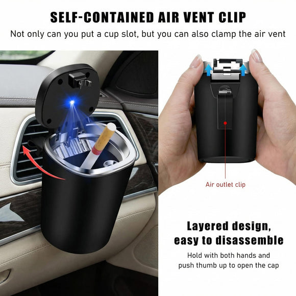 Car Ashtray Detachable Stainless Steel Smokeless Ash Tray with LED Blue Light Auto Ashtray with Lid Smell Proof Weed for Most Vehicles Universal Interior Car Accessories