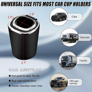 Car Ashtray Detachable Stainless Steel Smokeless Ash Tray with LED Blue Light Auto Ashtray with Lid Smell Proof Weed for Most Vehicles Universal Interior Car Accessories
