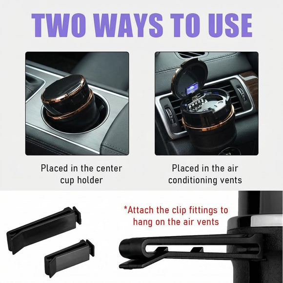 Car Ashtray with Lid Detachable Auto Ashtray with Led Light Portable Ashtray for Most Car Cup Holder and Air Vent Home Office Universal Interior Car Accessories (Rose Gold)