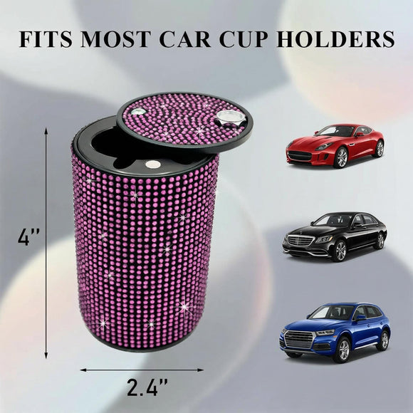 Bling Car Ashtray Rhinestones Auto Mini Car Ashtray Portable with Lid Smell Proof Smokeless Vehicle Cigarette Ashtray Ash for Women Universal Interior Car Accessories (Pink)